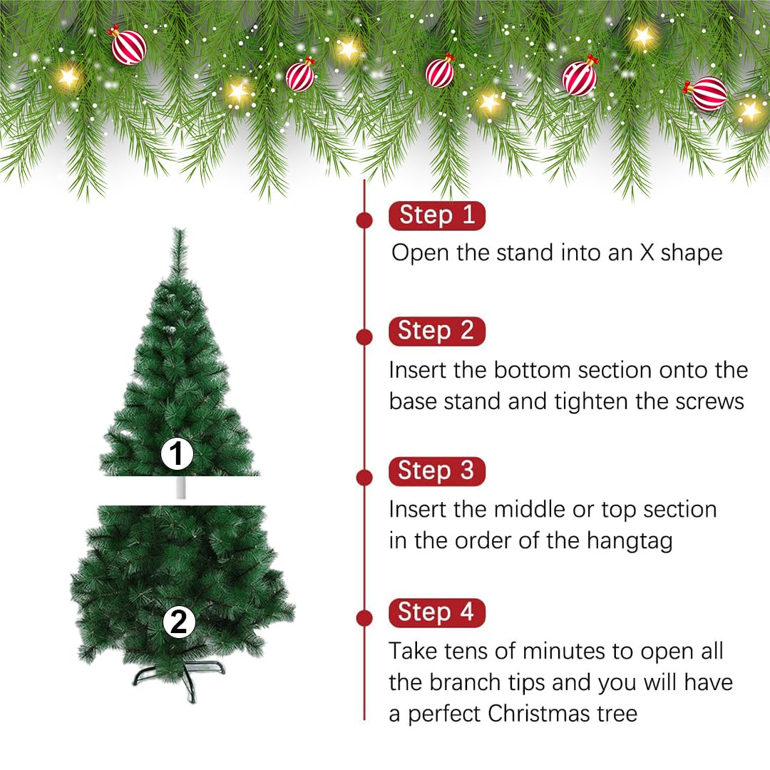 fizzytech 6 Feet Artificial Christmas Tree with 260 Tips | Pine Needle Leaf with Lifelike Foliage & Sturdy Metal Stand | Easy Assembly Perfect for Home Decor, Office & Christmas Decorations 1