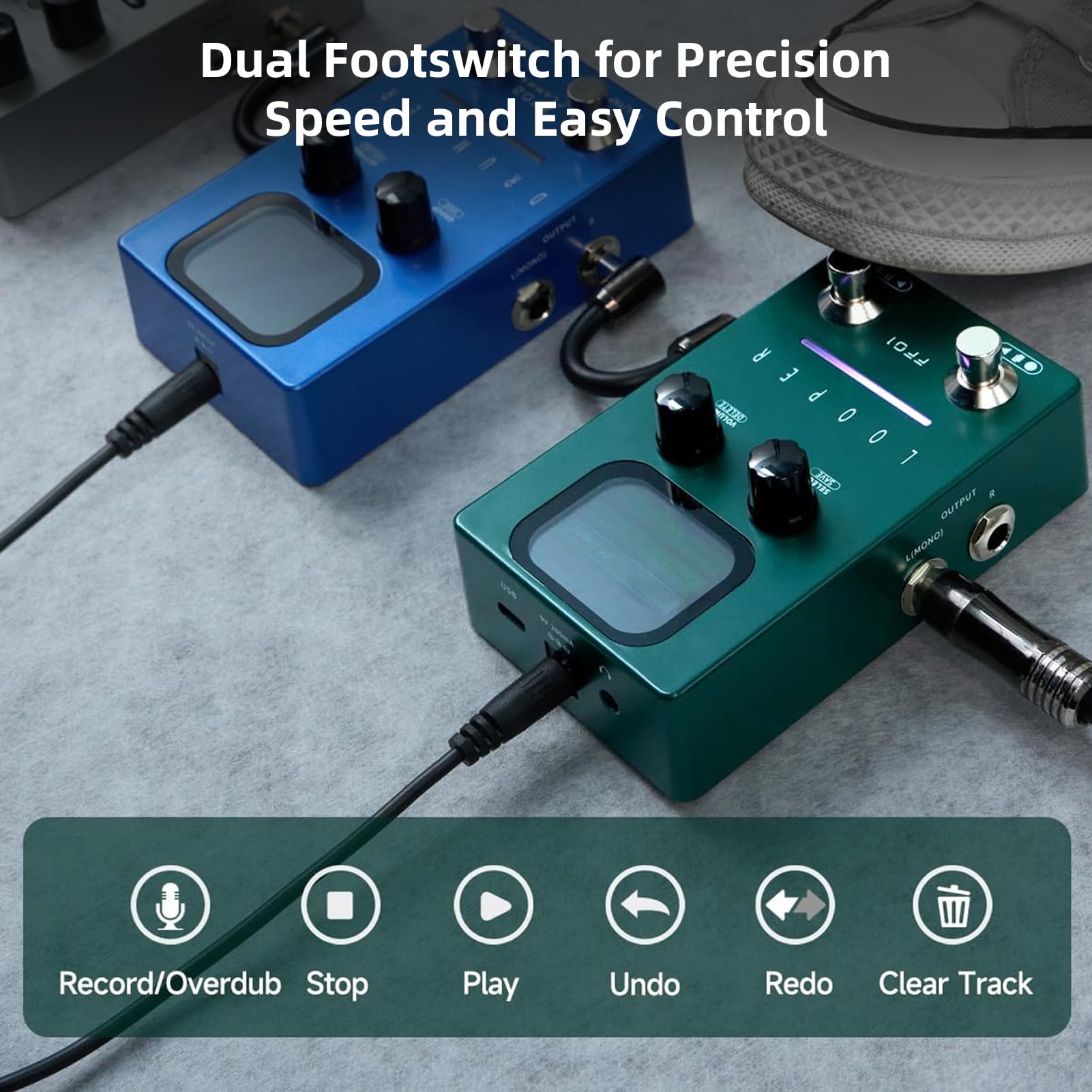 Pedal de Looper de Guitarra, Pedal de Bucle Estéreo con Gestión de Datos USB de Pantalla y Desvanecimiento para Guitarra Eléctrica y bajo (Enchufe de la UE)