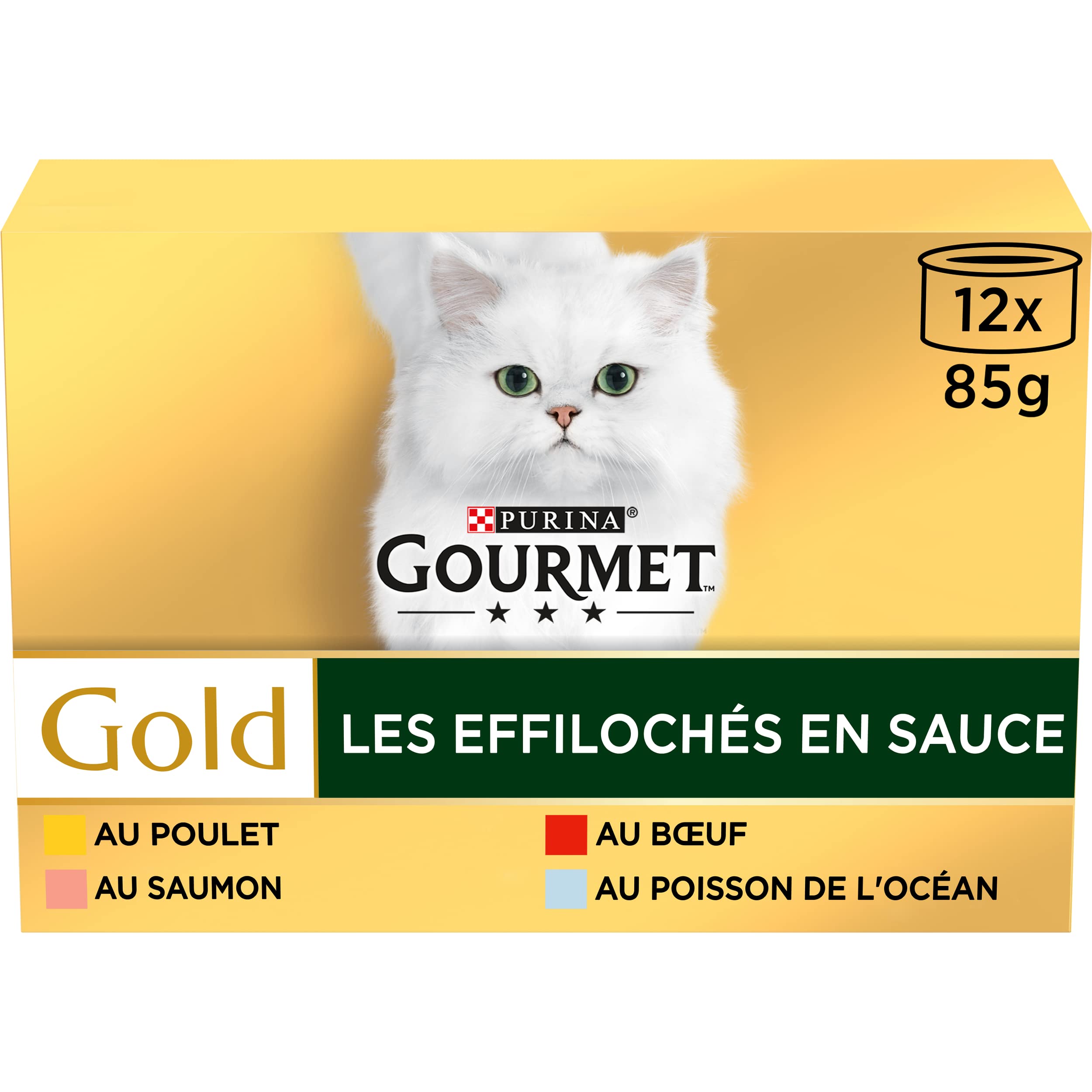 GOURMET GOLD | Beef Fish, Ocean Fish, Chicken, Salmon | Adult Cat | Pack of 8 x (12 x 85g) Box