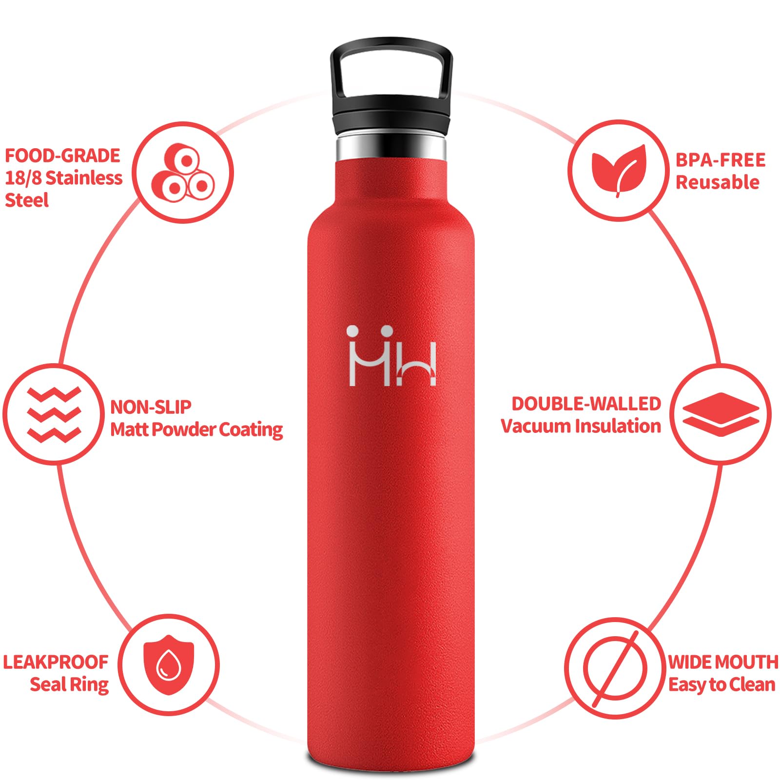 HoneyHolly Borraccia 1 Litro, Senza BPA, Bottiglia Termica, Sottovuoto a Doppia Parete, Borracce Termiche, 18/8 Acciaio Inox, Borraccia Termica con Cannuccia, Termos per Palestra, Sport, Bici