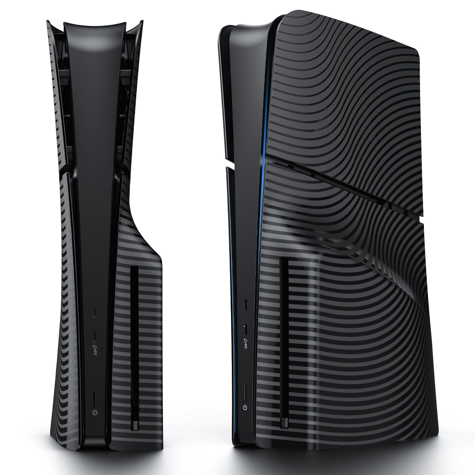 Console Cover for PS5 Slim Disc Edition Only, PlayStation 5 Slim Accessories with Cooling Vents, Shockproof ABS Shell Plates with Dust Filter and Geometric Wave Pattern, Black