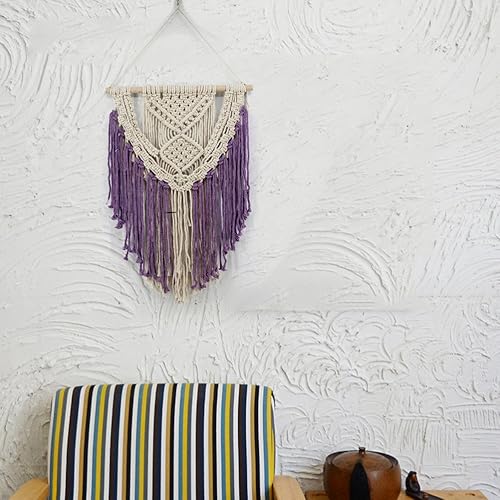 Miniatura 5 de WINOMO Tapiz de macramé para colgar en la pared, tejido bohemio, geométrico, decoración de pared, 26.0 x 17.7 in (beige y morado)