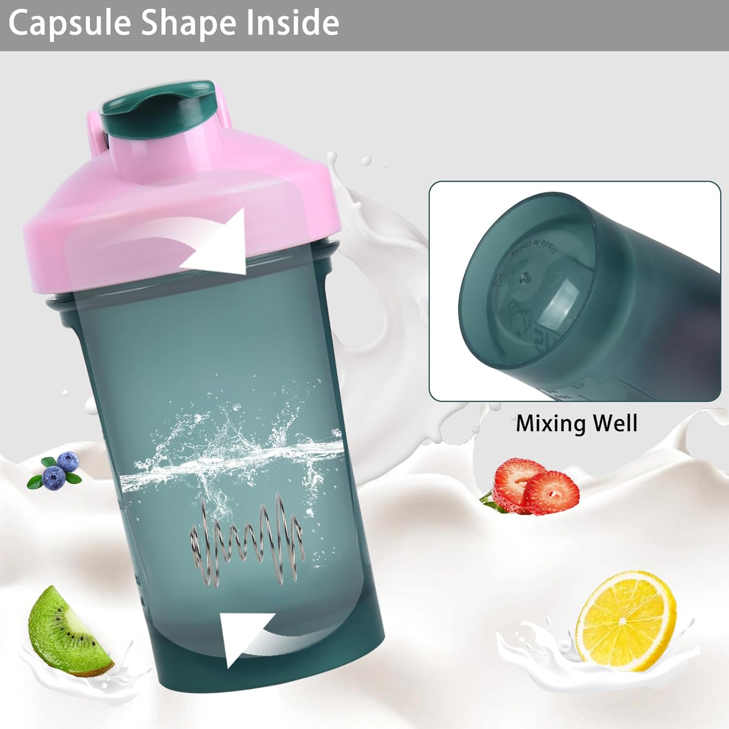 Shaker Bottle,400ml Small Protein Shaker Bottle with Mixing Ball, Portable 14oz GYM Shakes Cup for Workout,BPA free, 100% Leak Proof,Dishwasher Safe（Green） - Image 4