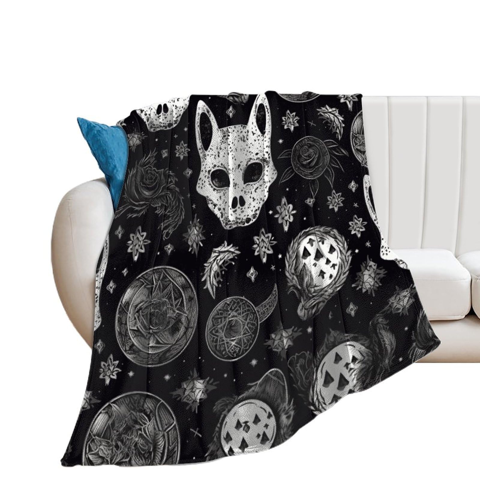 Couverture flanelle gothique chat lune XL : le cadeau d'anniversaire idéal pour femme