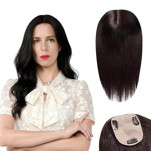 Natural Black 3.5"x4.5" Silk Base Human Hair Toppers for Women