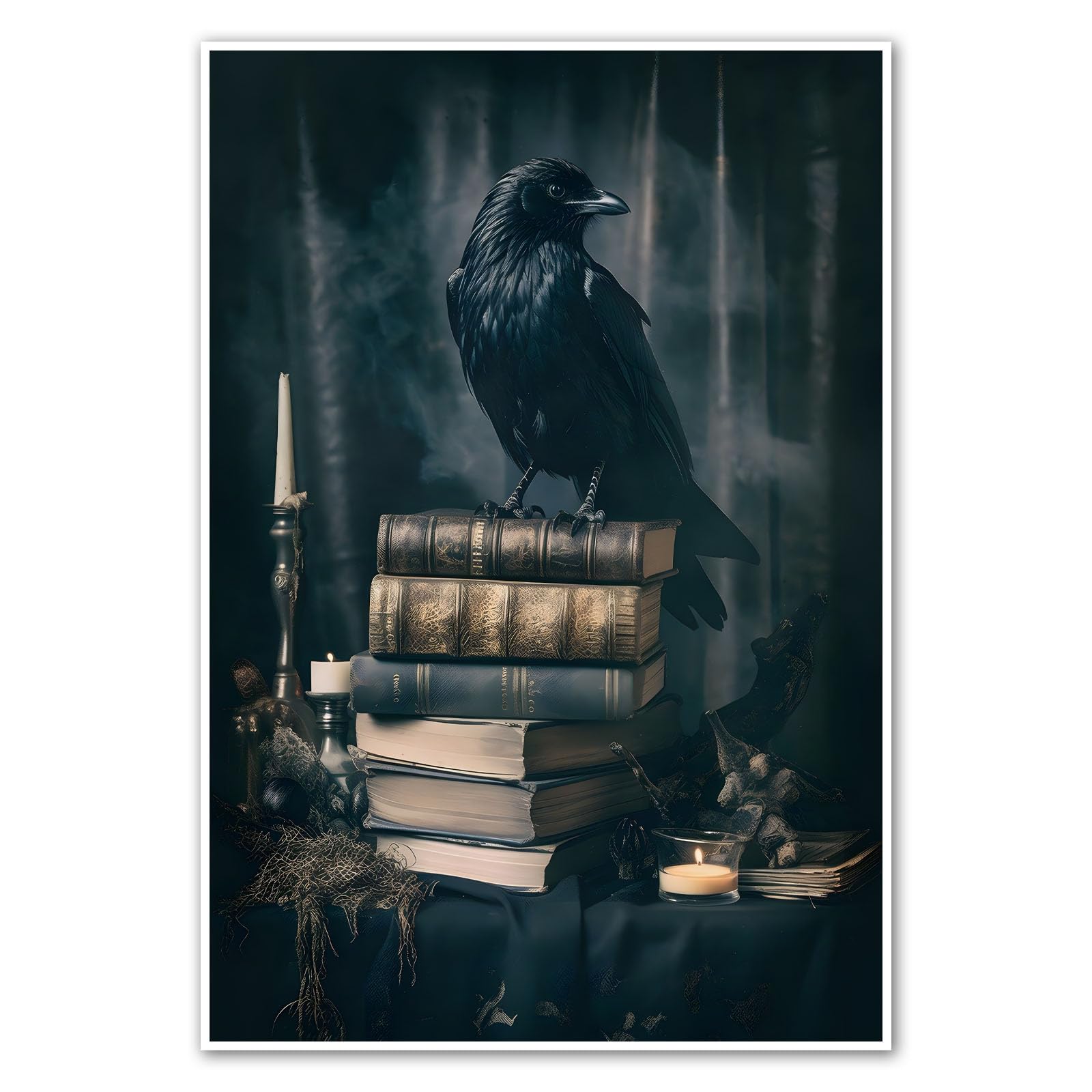 Crow Wall Art Dark Academia Posters Halloween Crow Prints Vintage Gothic Canvas Wall Art Black Crow Pictures Vintage Raven Painting Halloween Raven Art for Living Room Bedeoom Decor 16x24inch No Frame