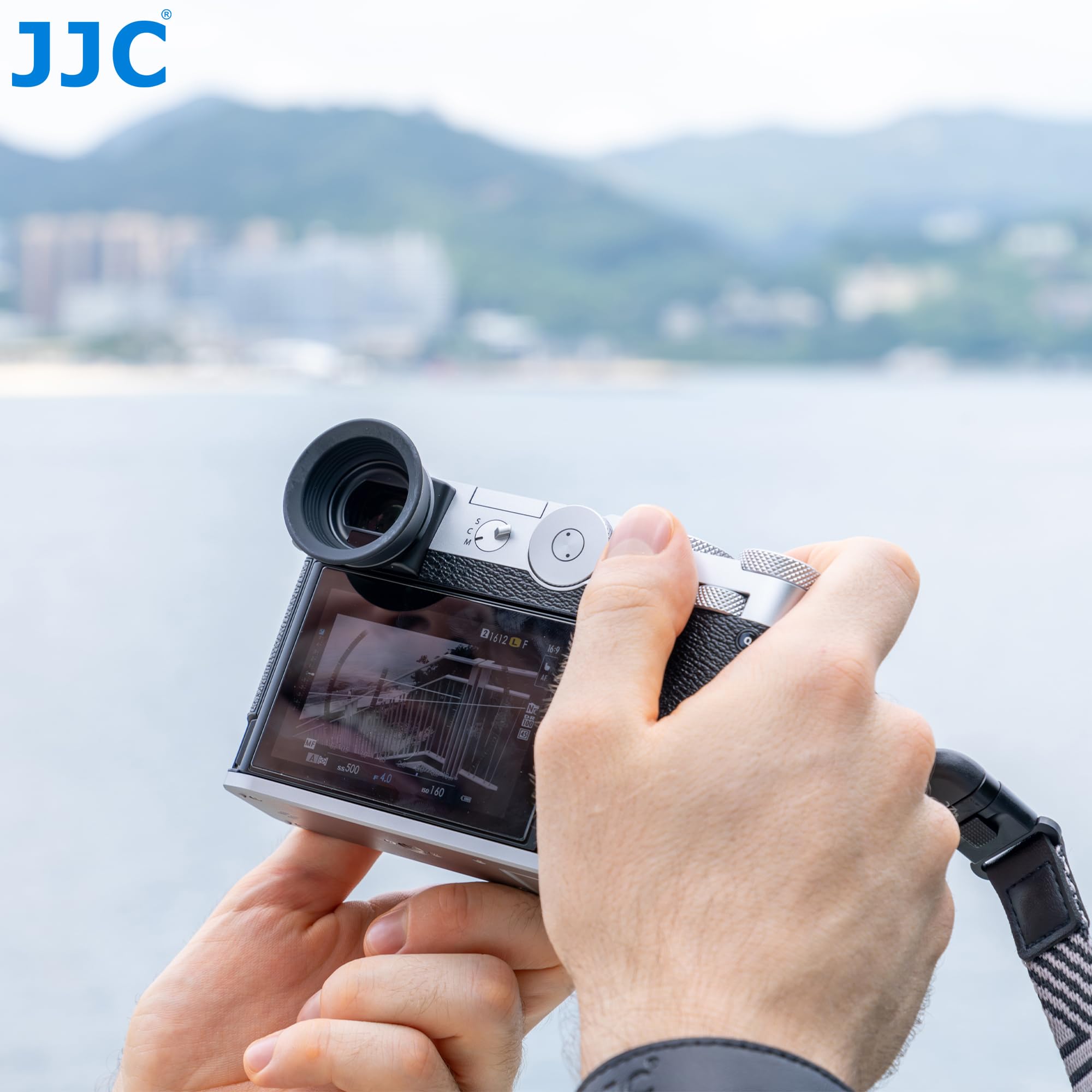 JJC Runde weiche Silikon-Augenmuschelkamera, Sucher kompatibel mit Fujifilm GFX100RF Kamera, Sucher Okularanpassungskamera Augensensor & Dioptrieneinstellrad (einfach zu installieren mit Öse) schwarz