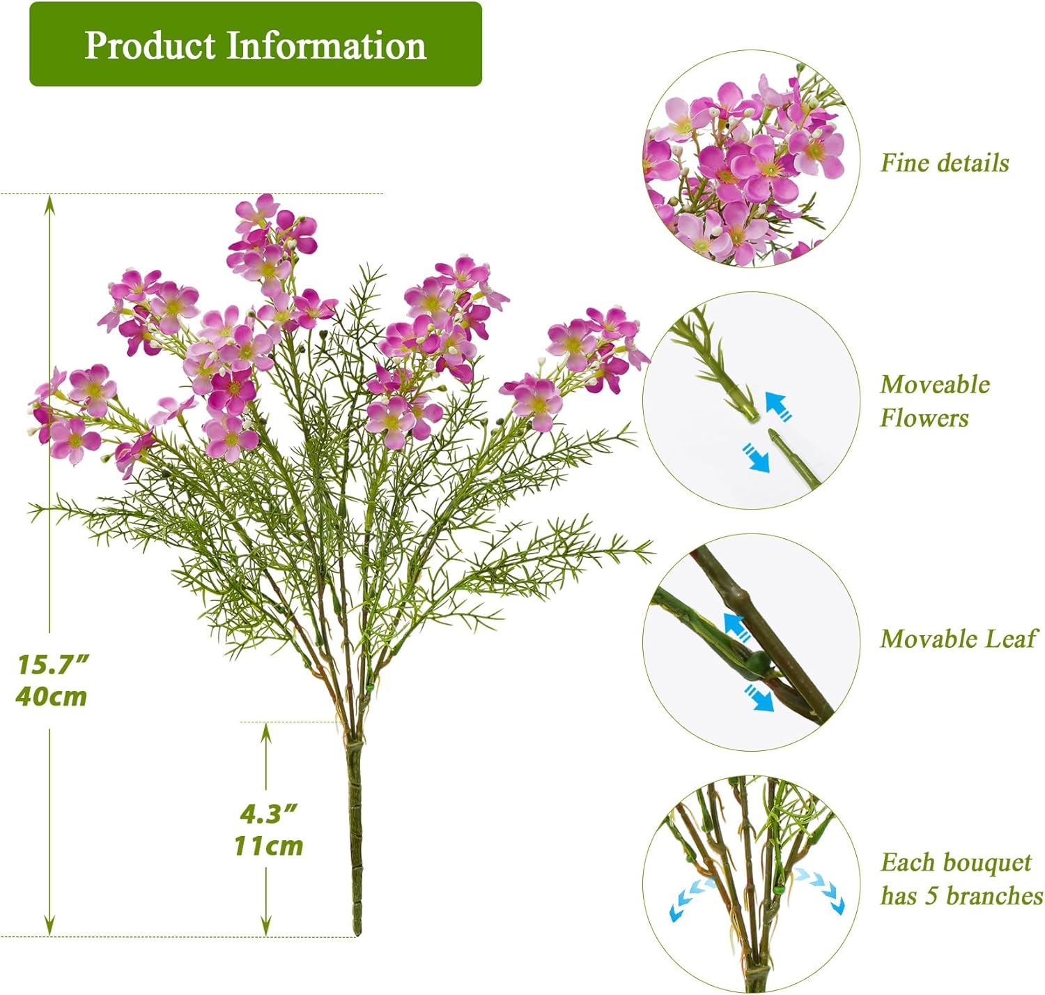 Spring Decorations for Home Fake Flowers Hydrangea Artificial Plants Indoor Mantle Decor Plastic Flowers Artificial Plants Outdoor Garden Decor Hanging Plants 6pcs（Rose Red） Flowers