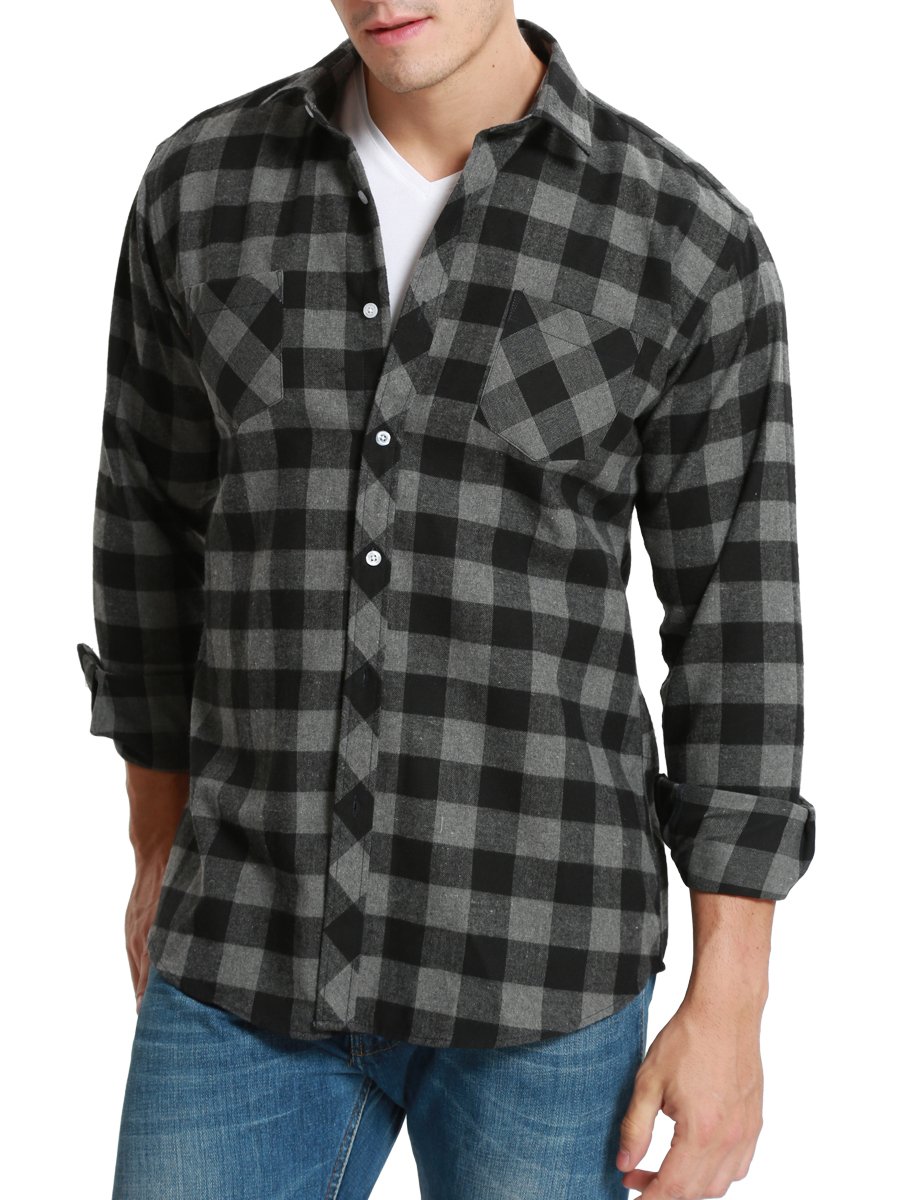 DioufondMen's Flannel Plaid Long Sleeve Casual Button Down Shirts
