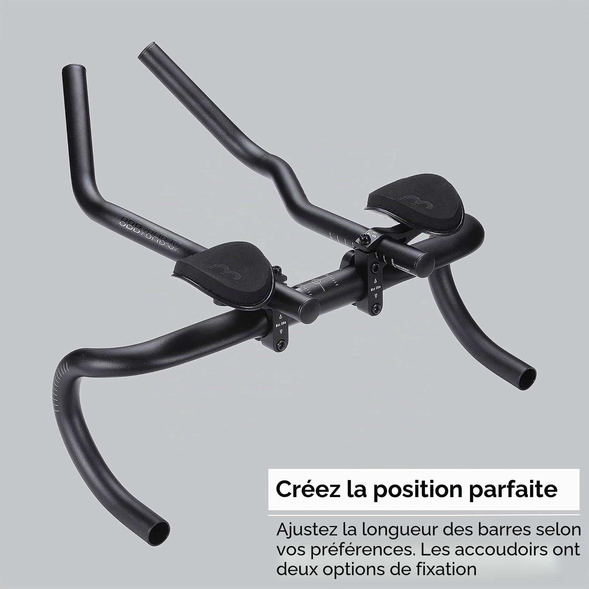 BBB Cycling AeroBase Aérobarres en Aluminium avec courbure ergonomique pour vélos de route avec coussinets de bras en EVA réglables | Compatible avec des guidons de 25.4/31.8 mm | BHB-52