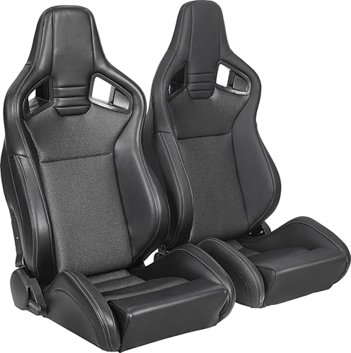 2 asientos universales de carreras con deslizadores de doble bloqueo, cuero de PVC, marco de acero, 1 par de asientos de cubo de carreras con