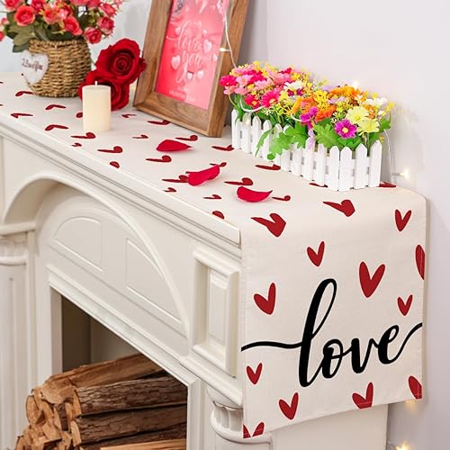 Miniatura 3 de Siilues Camino de mesa para el día de San Valentín, decoración de San Valentín con dulce corazón, camino de San Valentín para mesa, decoración de