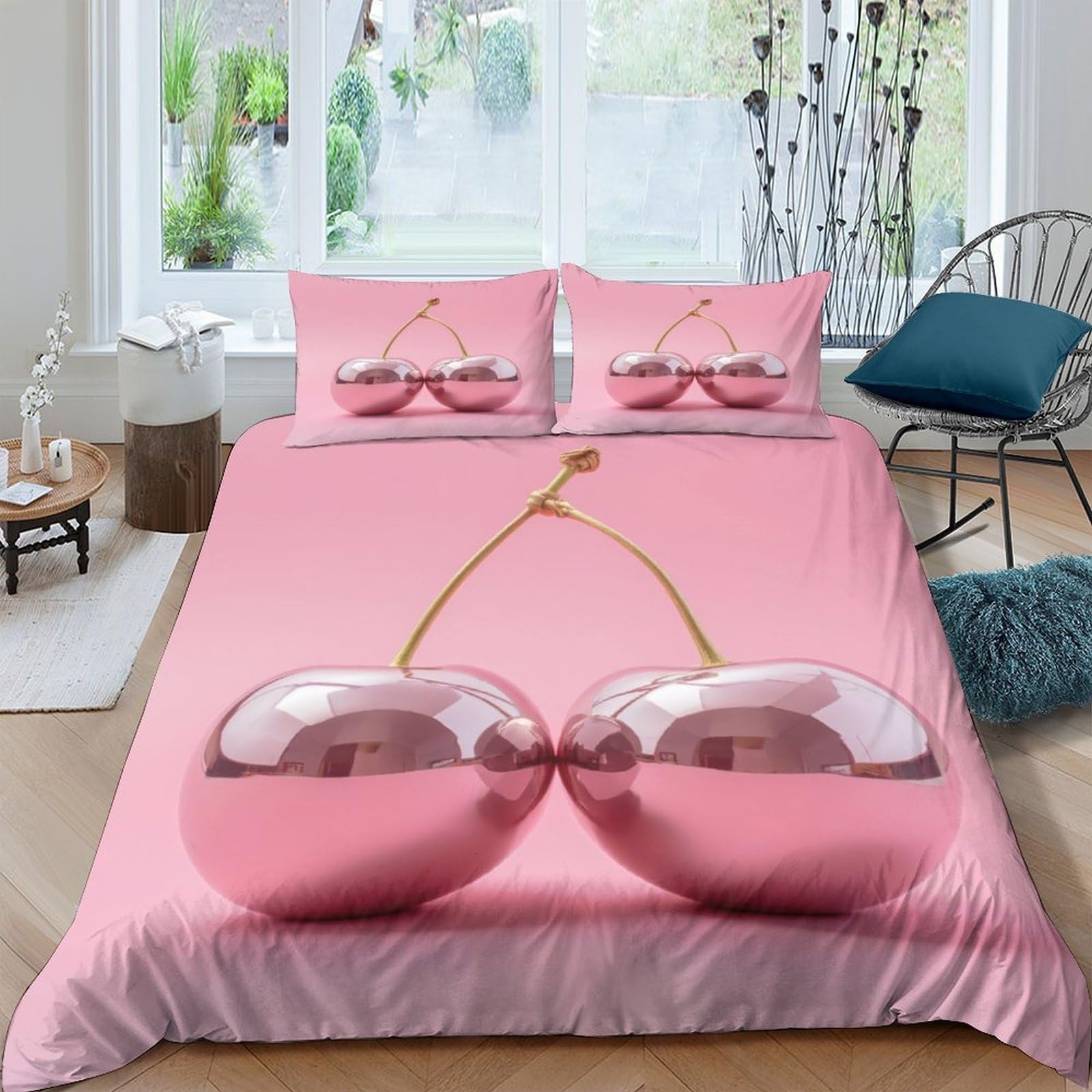 Ctjqhvkz Style-3 3D Printed Pink Cherry Fitted Sheet Microfiber Soft Anti-Slip Bed Cover For Bedroom Guest Room Dorm Mattress Protection Decor Single（135X200cm）