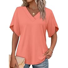WIHOLL Womens Summer Tops Short Petal Sleeve Shirts Fashion V Neck Womens Clothing