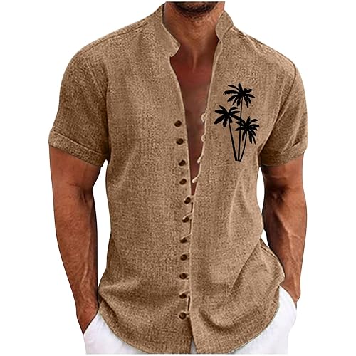 Mens Hawaiian Shirts Short Sleeve Summer Lightweight Linen Button up Tshirts Casual Fashion Beach Vacation Shirt