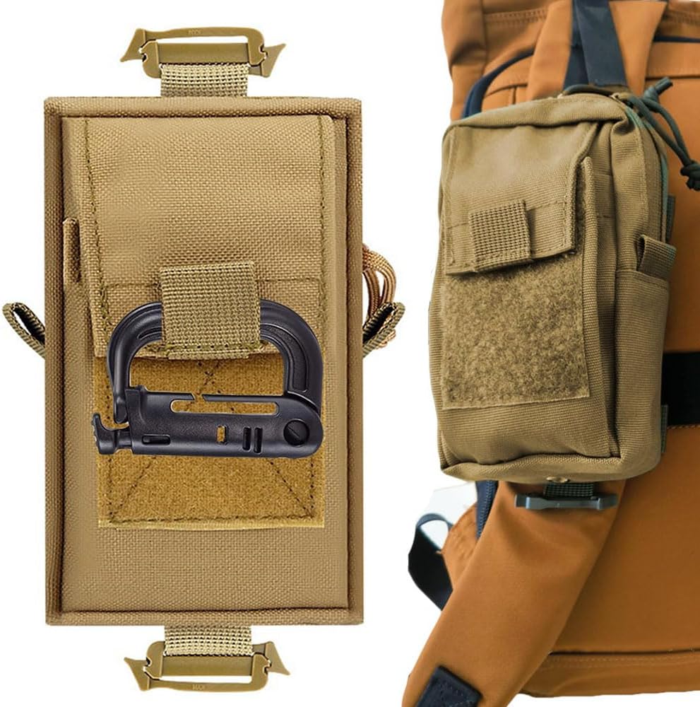 Backpack Shoulder Strap Accessory Pouch, Tactical Molle Attachment Double Zipper Pocket Additional Phone Holder Compact EDC Pouch for Outdoor Activities and Tactical Gear