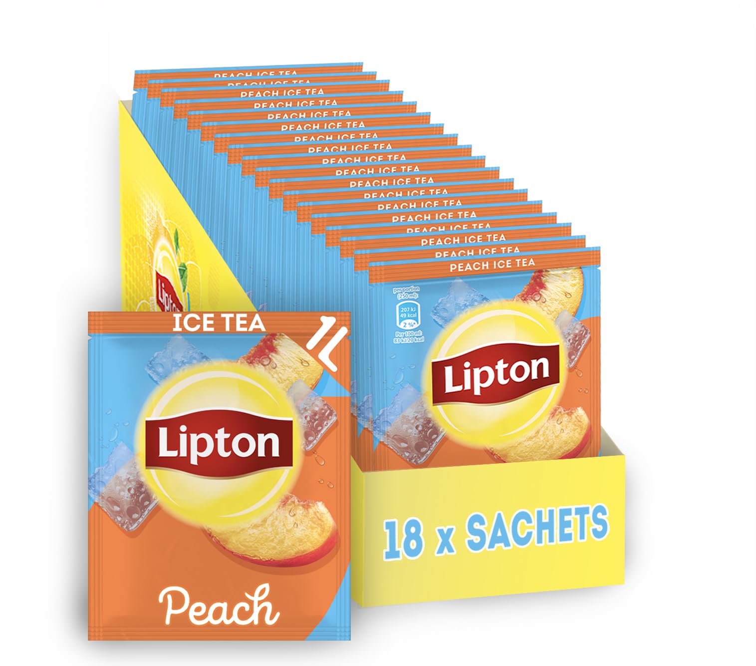 Lipton Eistee Pulver Set, "Pfirsich", Erfrischung für die ganze Familie, 18x Sachet, in Pulverform zum Selbermachen