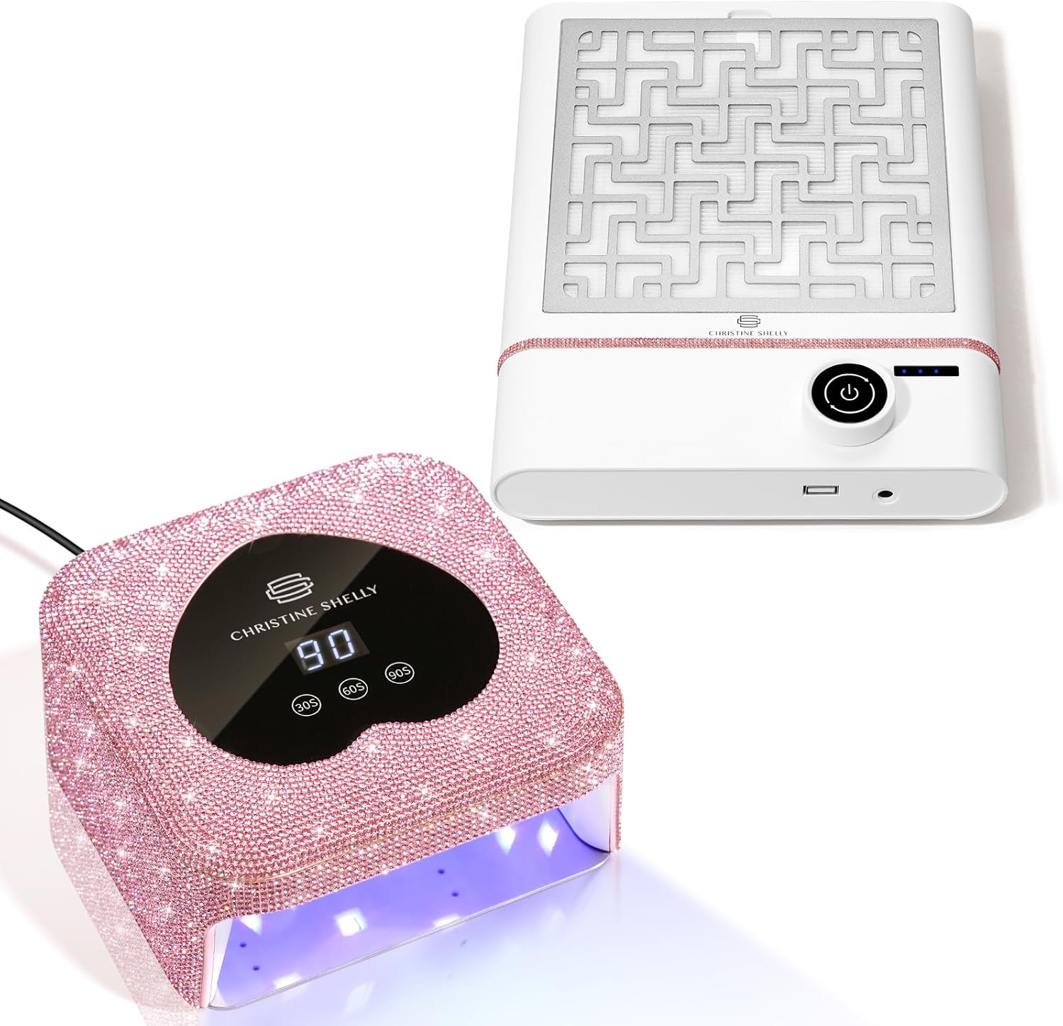 Nail Dust Collector Bling Rechargeable Vacuum Nail Tech Fan Extractor and UV LED Nail Lamp Nail Dryer