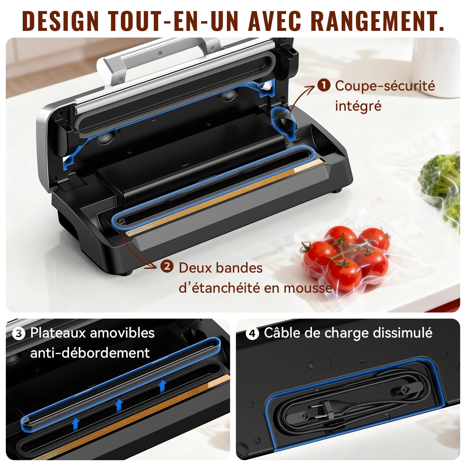 GAVASTO Machine Sous Vide Alimentaire 90kPa,20L/min Machine Sous Vide Professionnel, Soude-sac Puissant Avec Double Pompe et LED Intelligente, Modes Aliment Sec & Humide, Coupe-sacs Intégré, Livré ave