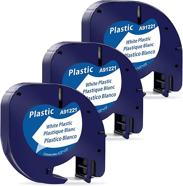 MarkField Compatible Label Tape Replacement for Dymo Letratag Plastic White Labels Tape 91201 S0721610 Work for Dymo Letratag LT-100H LT-100T QX50 XR XM 200B Plus, Black on White, 12mm x 4m, 3-Pack