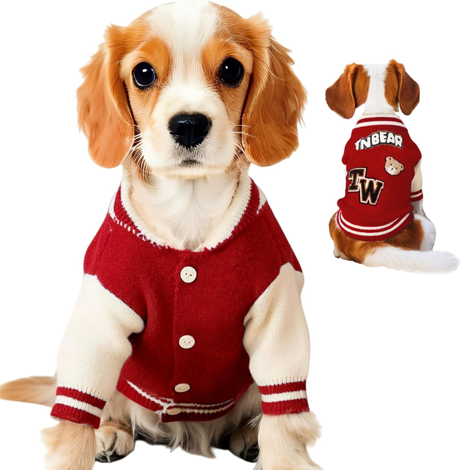 Dog Varsity Sweaters for Medium Dogs, Brushed Fleece Dog Sweater Baseball Jacket Pet Clothes with Bear Embroidery, Soft Warm Sweatshirt Coat for Puppy