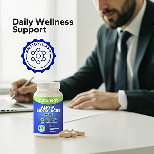 Miniatura 6 de Ácido alfa lipoico (120 cápsulas), ácido alfa lipoico 600 mg, ácido alfa-lipoico, suplemento R-ALA de alta potencia para apoyo nervioso, alivio de