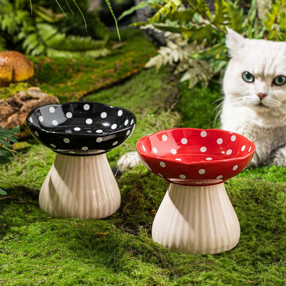 Miska dla zwierząt, podwyższona ceramiczna miska dla zwierząt Miska dla kotów Miska dla małych psów Miski na wodę, Podwyższona miska dla kotów dla kotów domowych, Karma sucha/mokra(Red)