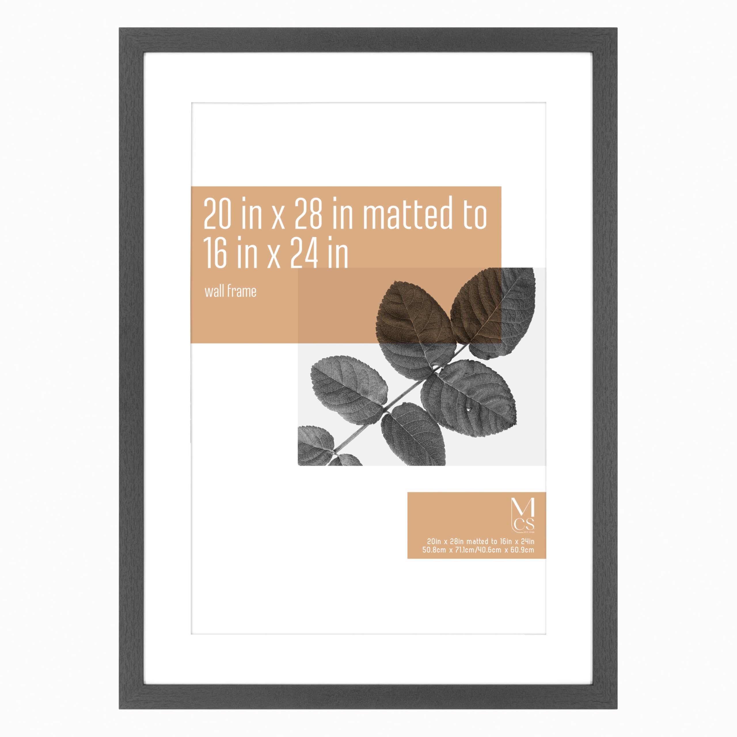 MCS Studio Gallery 20x28 Matted Poster Frame with 16x24 Picture Display, Black Woodgrain Vertical & Horizontal Wall Hanging Large Picture Frame for Photos, Posters & Art Prints (1-Pack)