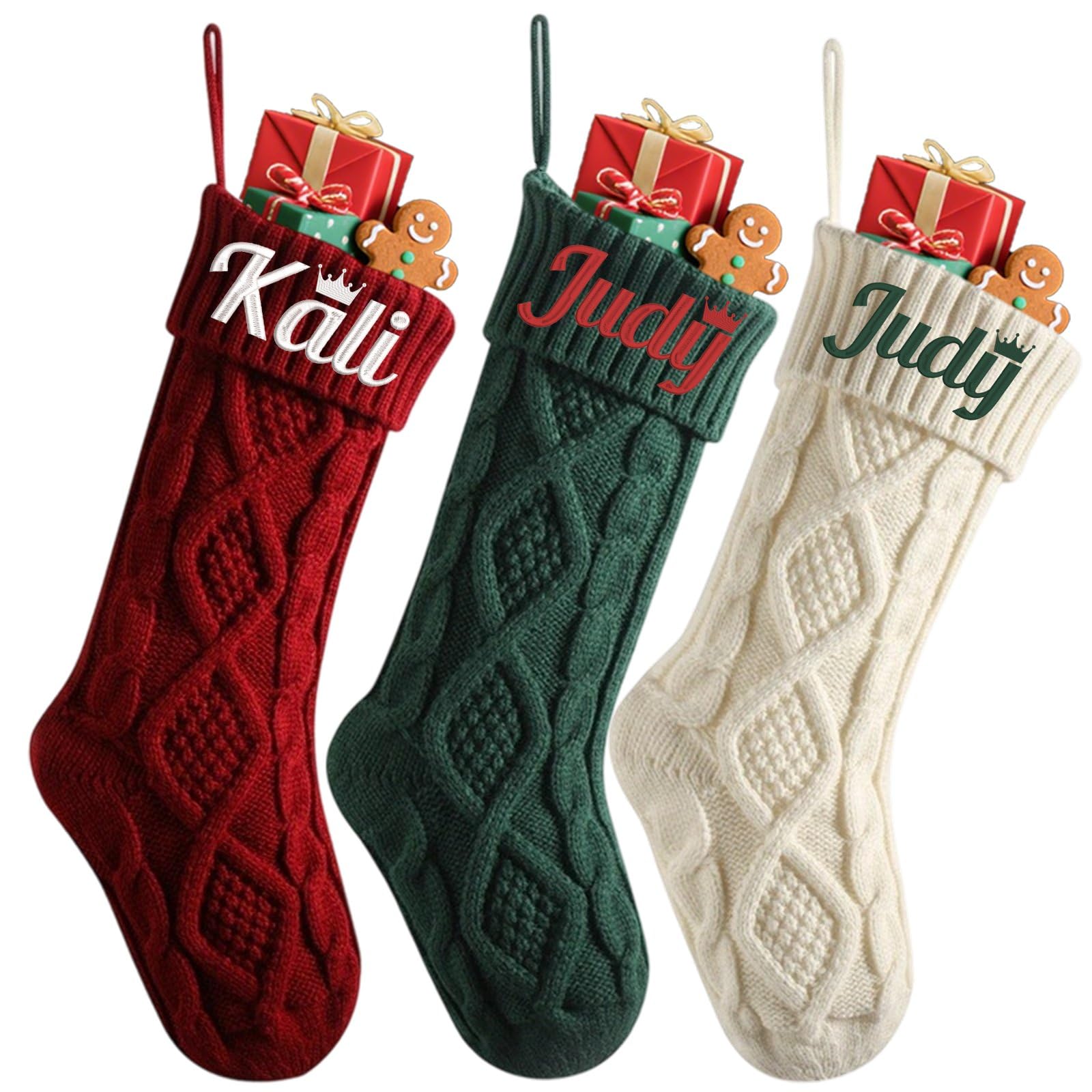 Calze con nomi ricamati personalizzati, Natale, nome personalizzato 45,7 cm, calza di Natale lavorata a maglia grande per decorazioni da appendere al caminetto