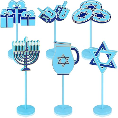 Suzile 6 piezas de decoración de mesa de Hanukkah 2025 Feliz Hanukkah letrero de madera decoración de Janucá para el hogar, centro de mesa de