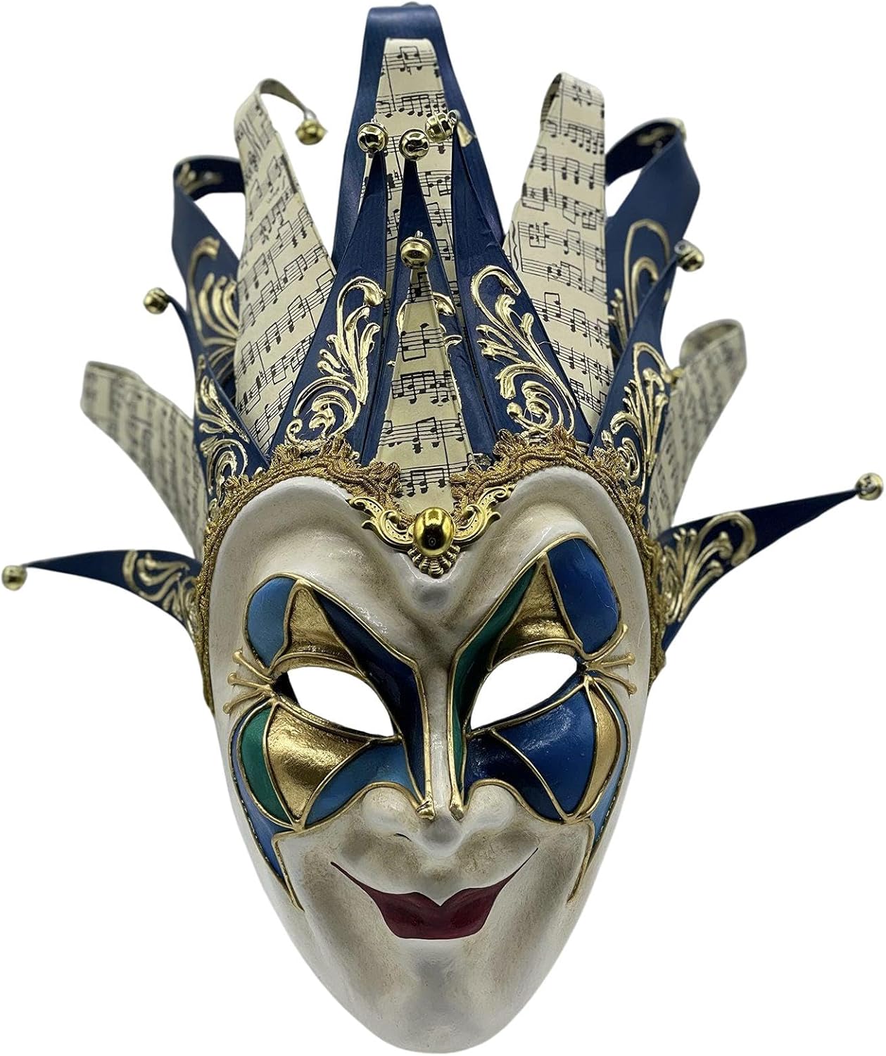Handmade Blue Joker Venetian Mask Worn by DJ Boris Brejcha - Authentic European Carnival Wearable Art