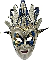 Handmade Blue Joker Venetian Mask Worn by DJ Boris Brejcha - Authentic European Carnival Wearable Art