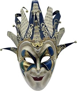 Handmade Blue Joker Venetian Mask Worn by DJ Boris Brejcha - Authentic European Carnival Wearable Art