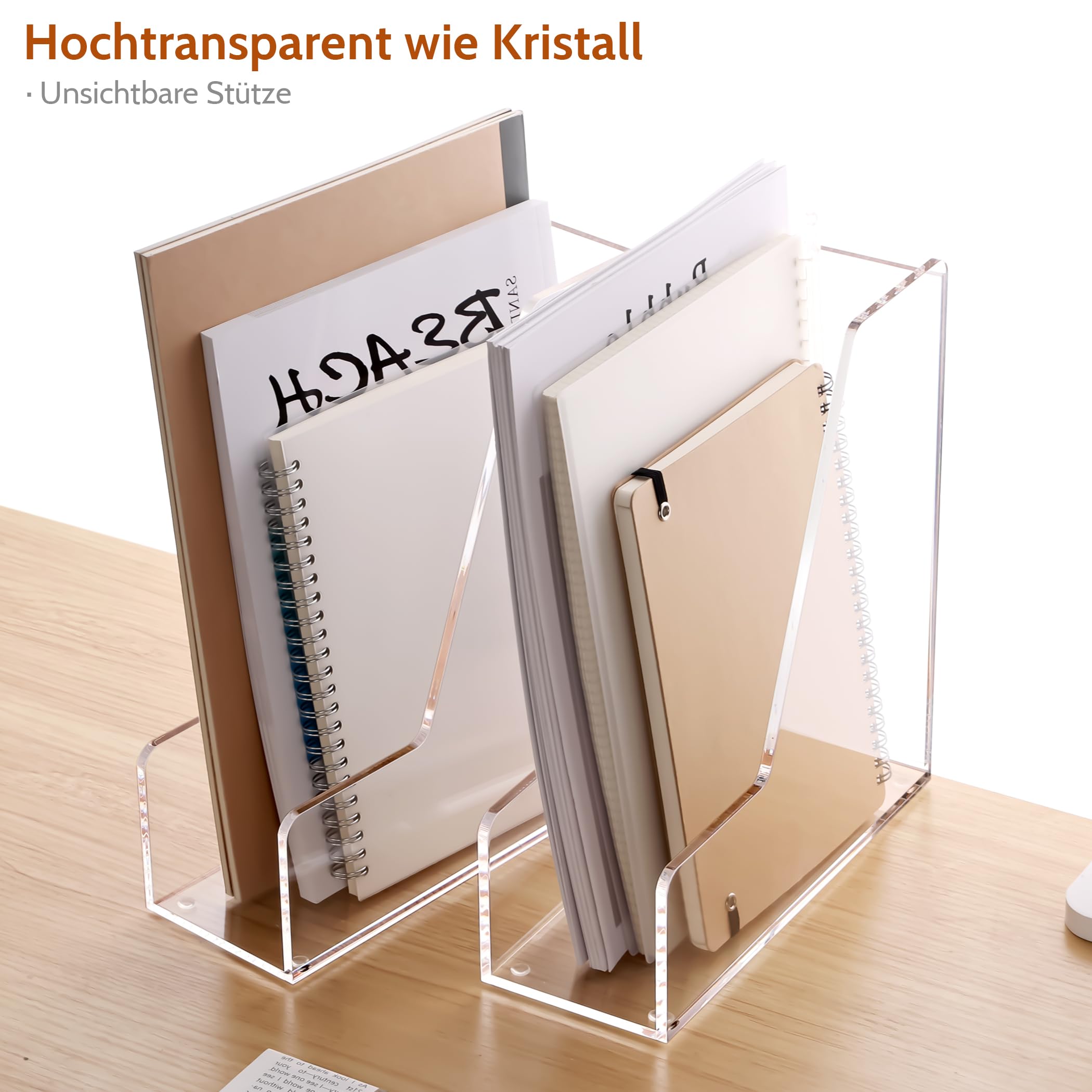 2x Acryl Zeitschriftenhalter - Durchsichtige Schreibtisch-Organizer 26,9x24,5cm