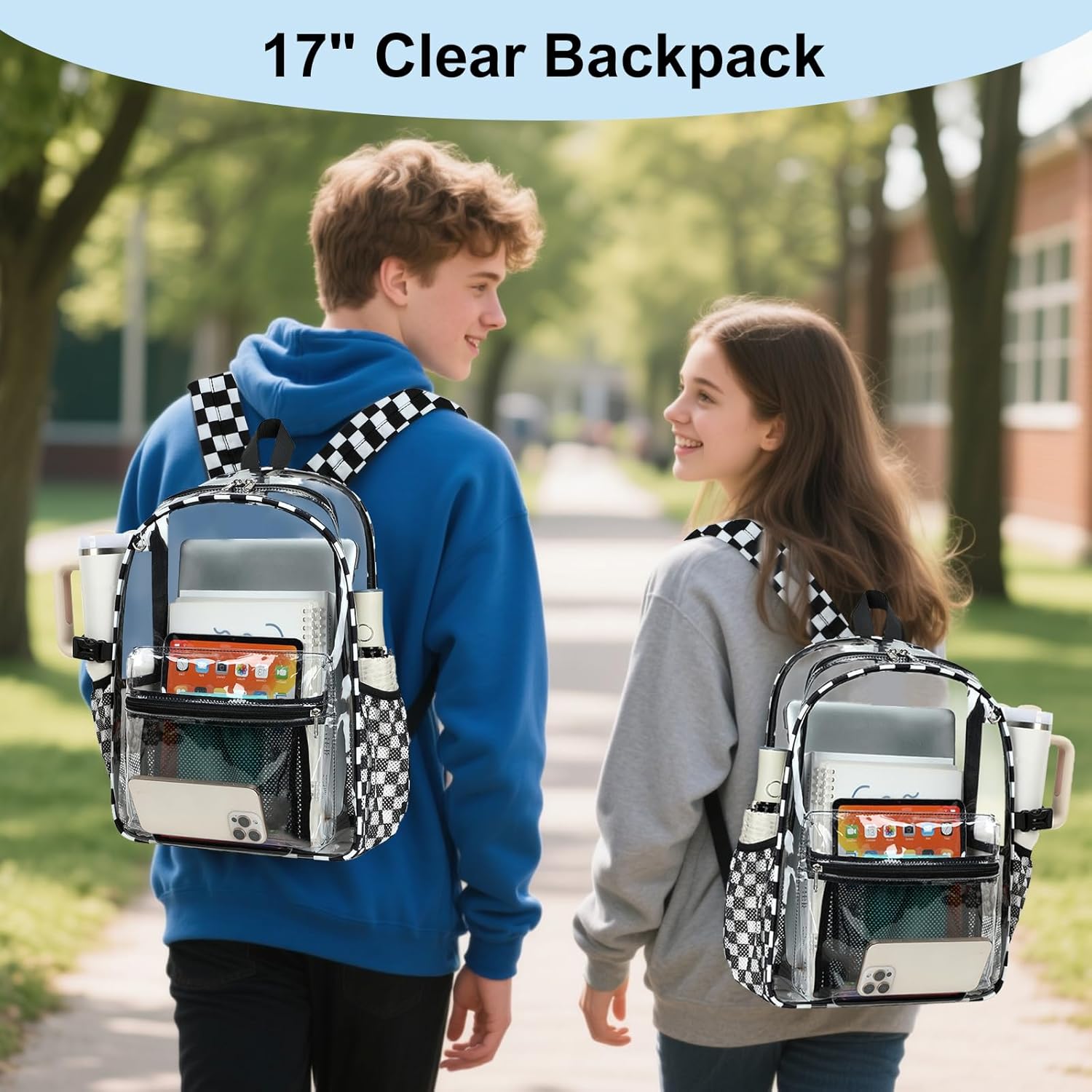 BTOOP Clear Backpack Heavy Duty Transparent Backpack 17" See Through Bookbag for College Work Festival Security with Padded Strap Large Capacity Purple