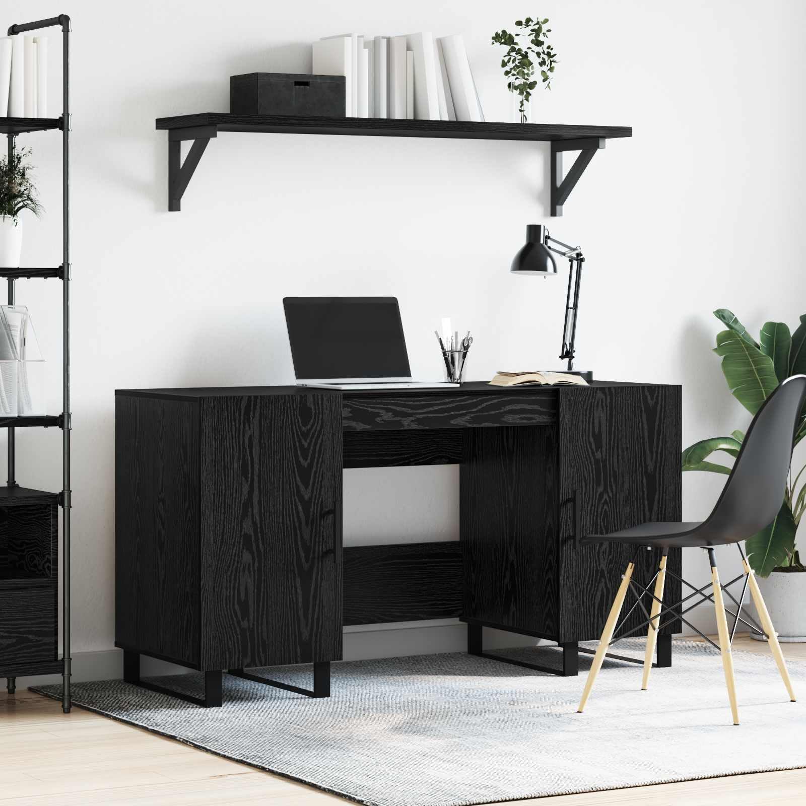 Bureau aspect chêne noir mat 140 cm style industriel chic