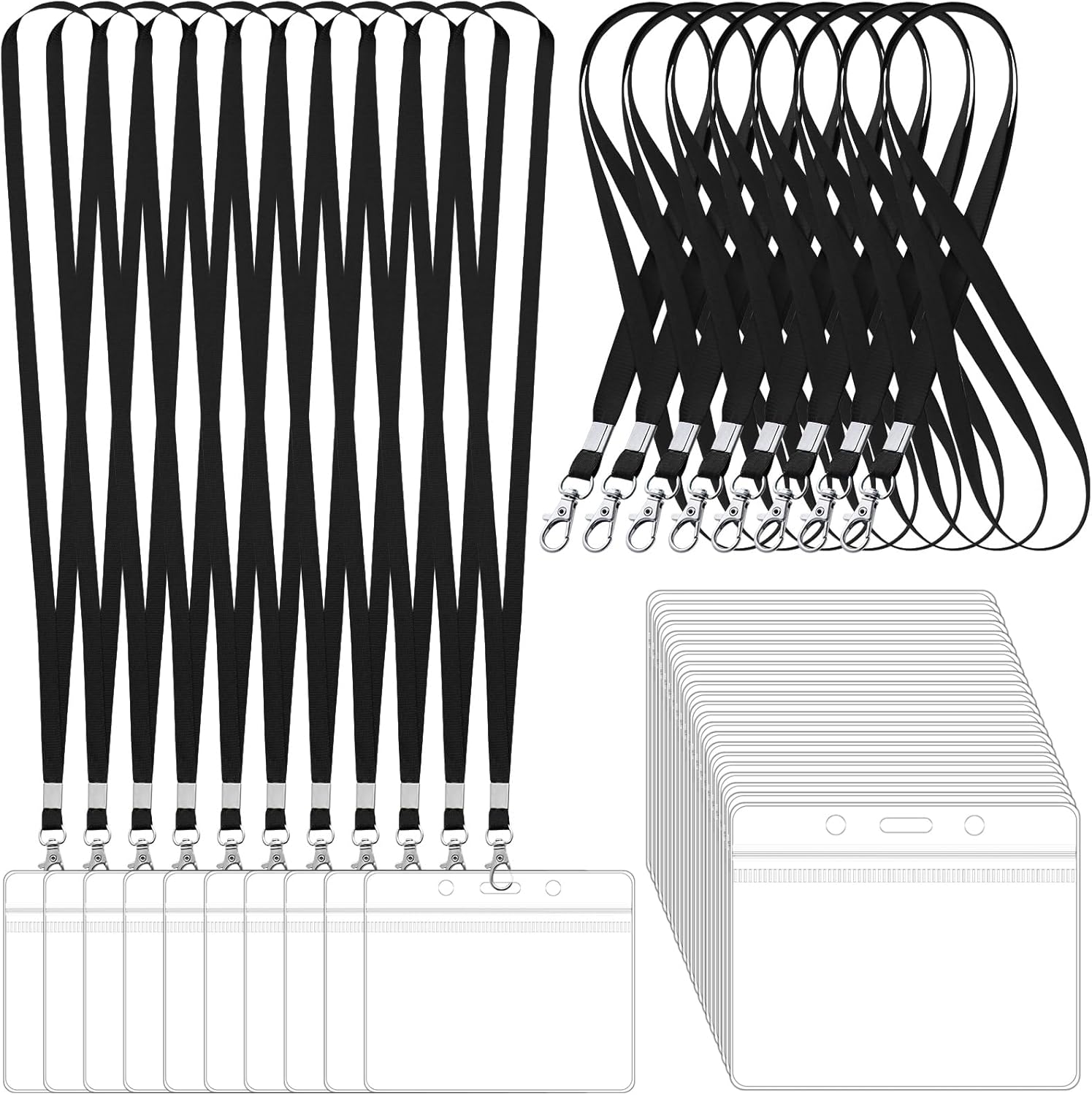 100 Pack Lanyards for ID Badges with Clear Name Tags, Reusable Lanyards Horizontal ID Card Badge Holders Plastic Name Badges for Men Women Kids Business School and Office Supplies (Black)