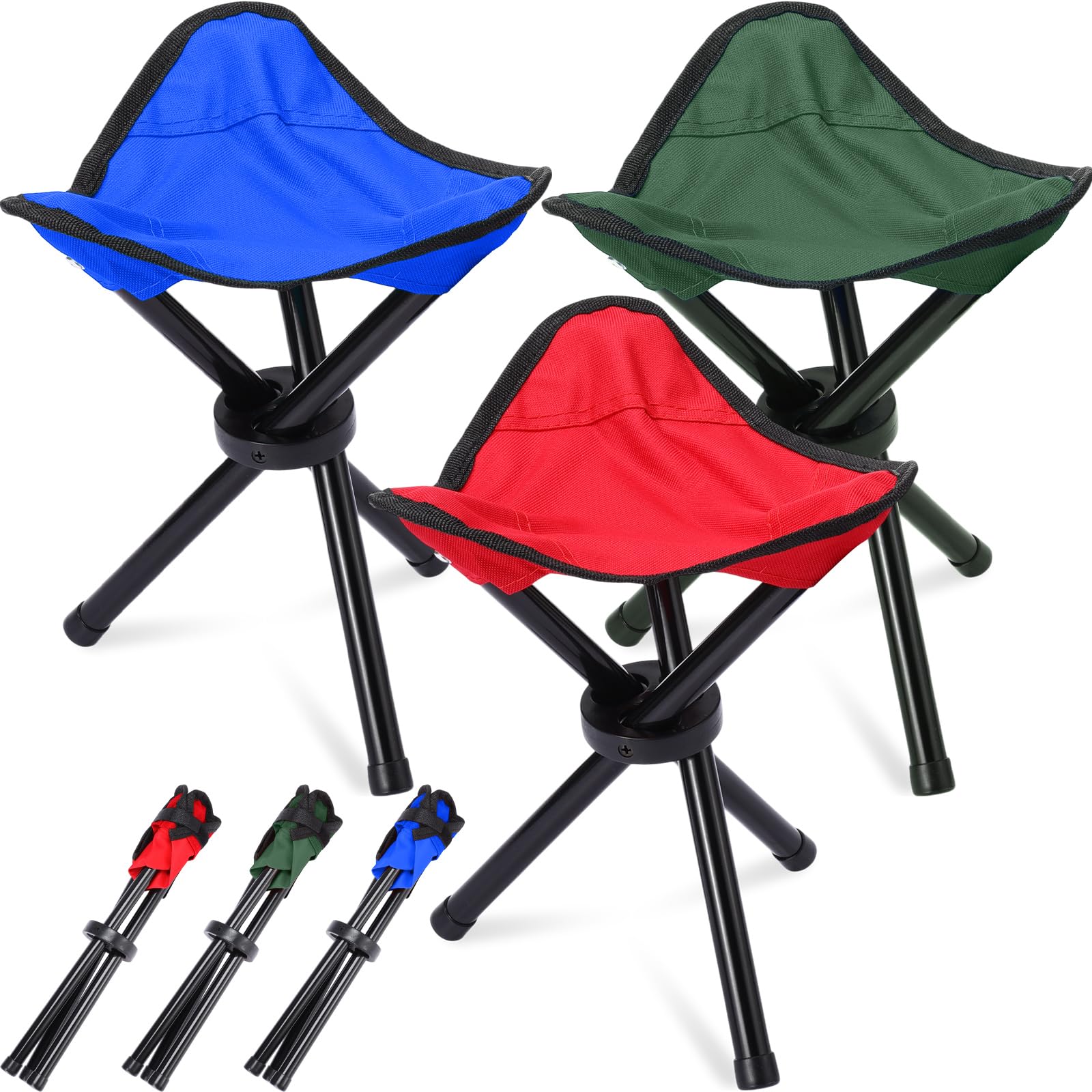 Beeveer 3 Pack Folding Camping Stool Portable Small Collapsible Chair Tripod Stool Hiking Chair for Fishing, Beach, Picnic, Outdoor, Gardening and