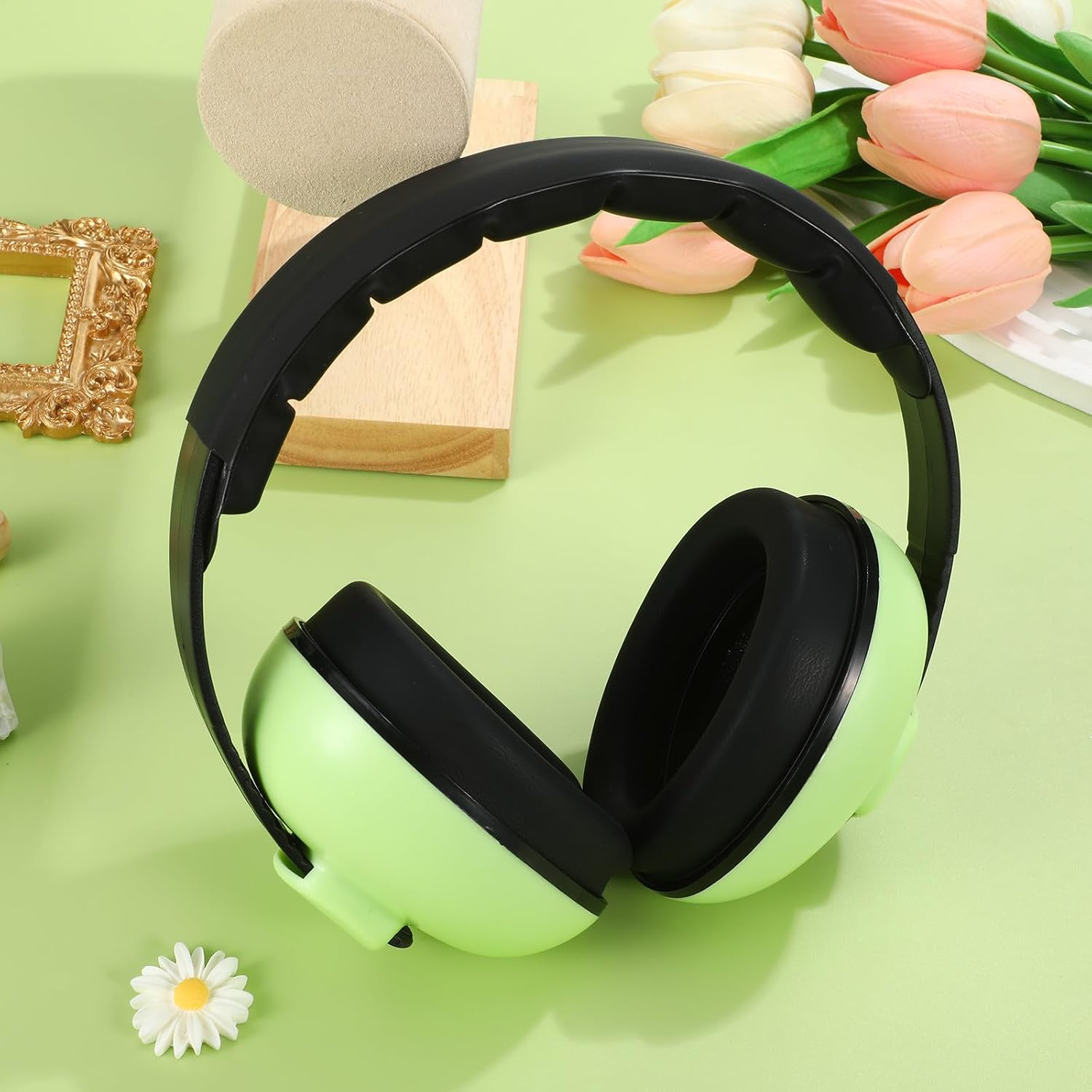 Toddmomy Adjustable Noise Cancelling Ear Muffs in Matcha Green Soundproof Headphones for Noise Reduction Comfortable Ear Protection for Learning Sleep and Relaxation