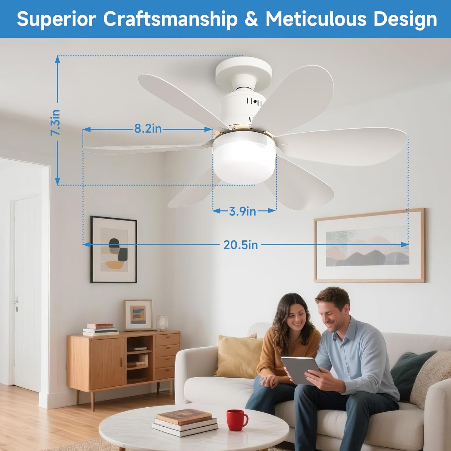 Socket Fan Light with Remote - 20'' Modern Small Ceiling Fans with Lights, 2200 Lumens Dimmable Led Bulb, 3 Colors 3000K-6500K, Easy Install Screw in E26 Base for Bedroom Living Room Kitchen Garage - Image 9