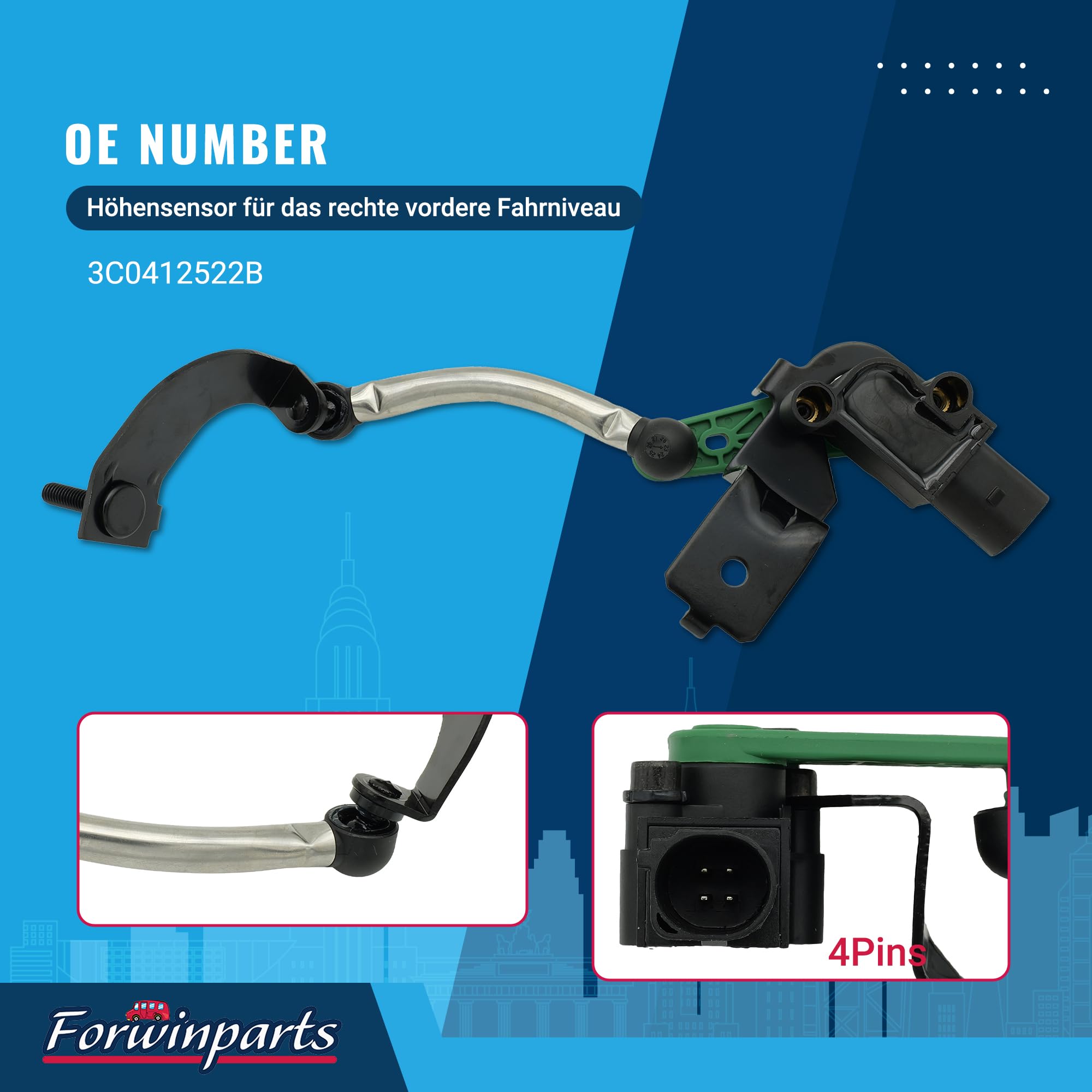 Forwinparts rechte Seite 3C0412522B Höhensensor für das rechte vordere Fahrniveau für Audi Q3 RSQ3 VW Caddy CC EOS Golf Passat Scirocco Sharan Tiguan Touran seat Alhambra