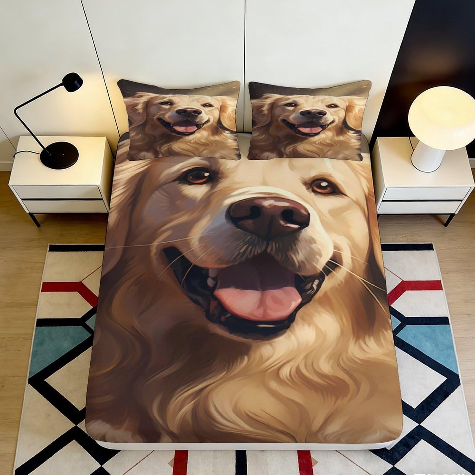 Zfldkwgb Style-5 3D Printed Golden Retriever Fitted Sheet Microfiber Soft Anti-Slip Dog Smile Mattress Cover For Bedroom Guestroom Decor 90X200x25cm