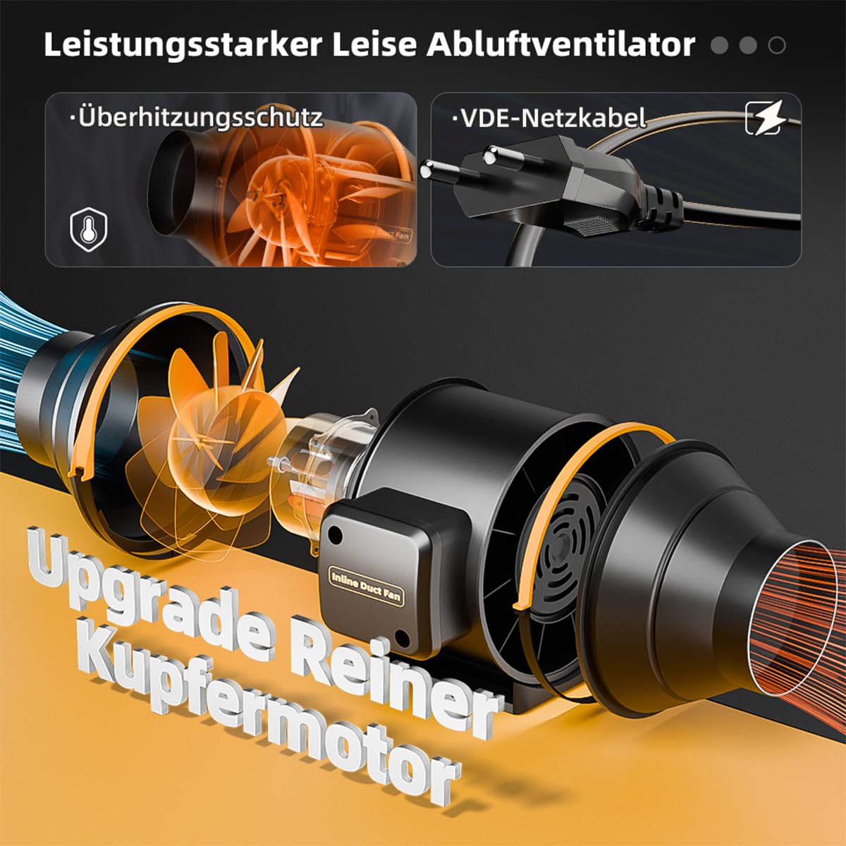 100mm Intelligente Rohrventilator für Badlüfter, Rohrlüfter mit Temperatur und Feuchtigkeitssensor Timer, Heimgebrauch, Belüftung und Abluftgebläse
