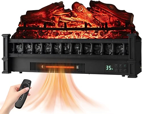 ORALNER Calentador eléctrico de leña de 26 pulgadas, juego de troncos eléctrico de cuarzo infrarrojo con control remoto y temporizador de 8 horas,