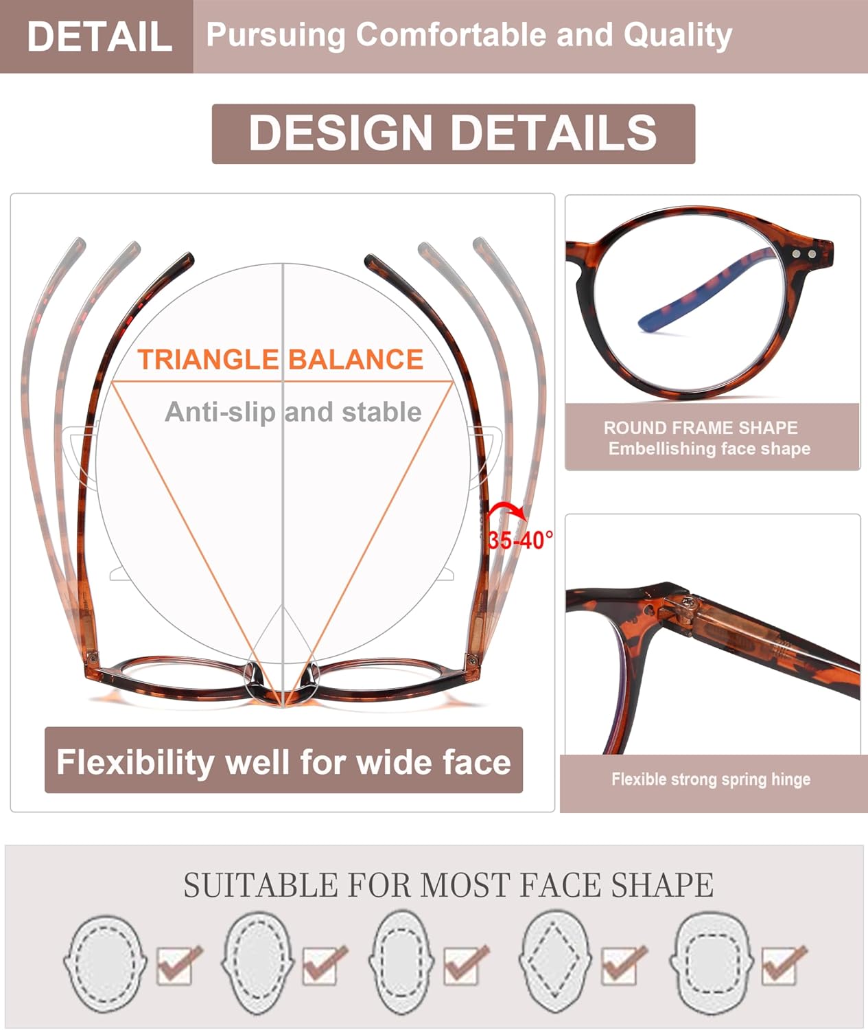 EYEURL 4-Pack Round Reading Glasses for Women Men Blue Light Glasses Retro Round Computer Readers With Spring Hinges Anti Glare Filter Lightweight Eyeglasses 1.5 - Image 6