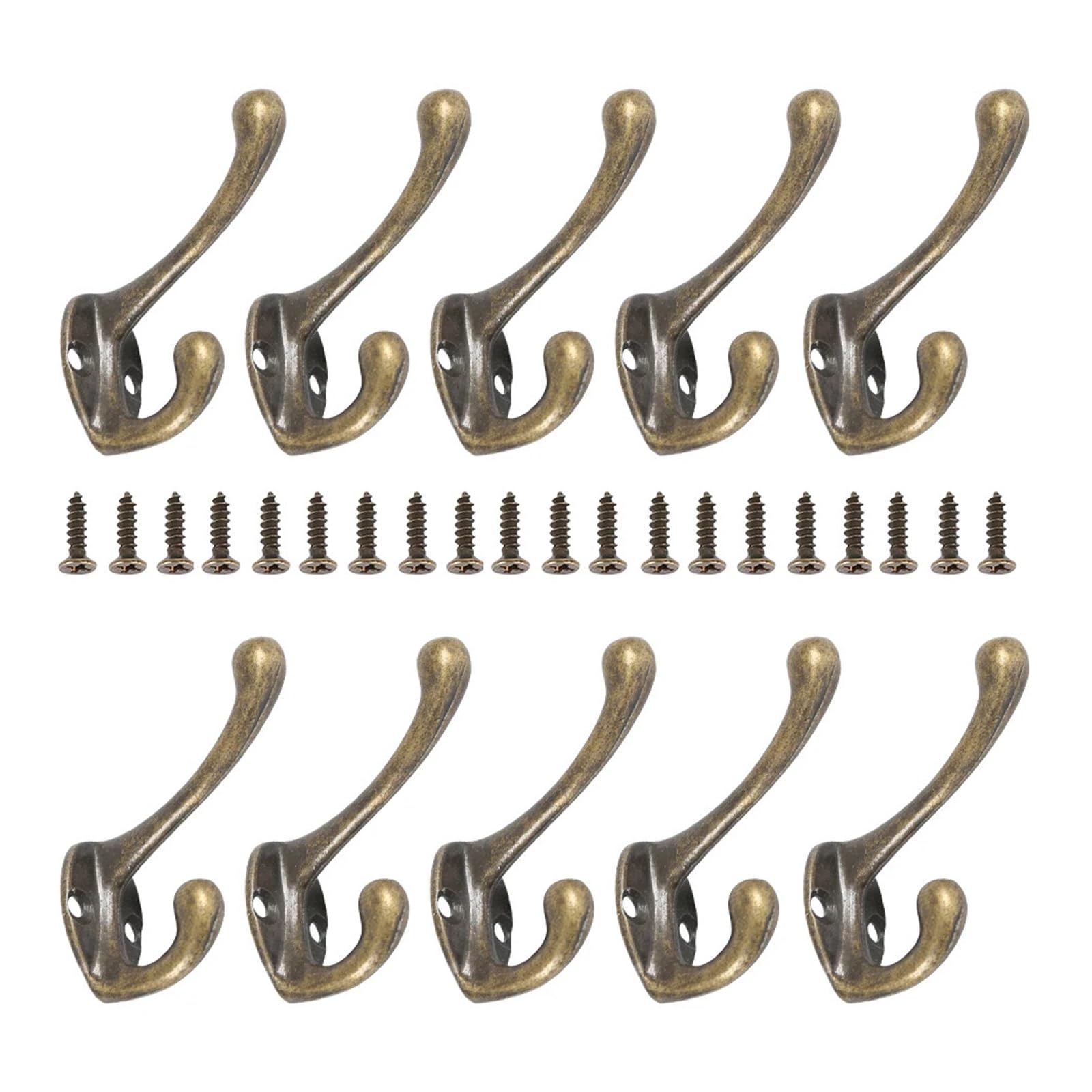 Yusuzh 10Pcs 10/20Pcs Coat Hooks Wall Mounted Heavy Duty Dual Rack Bronze Vintage Clothes Hanger With Screw For Door Bathroom For Mudroom,Closet(10Pcs)