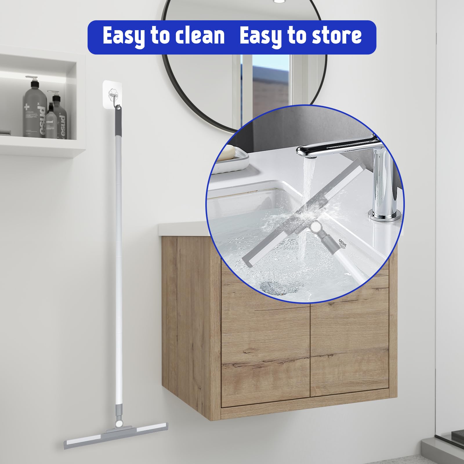 Romon Lavavetri con Manico Telescopico(136cm), Pulisci Vetri con Tergivetro in Silicone e Lavavetri in Microfibra, Tergivetri Doccia Strumenti per la Pulizia dei Vetri per Bagno Auto Vetro Finestre