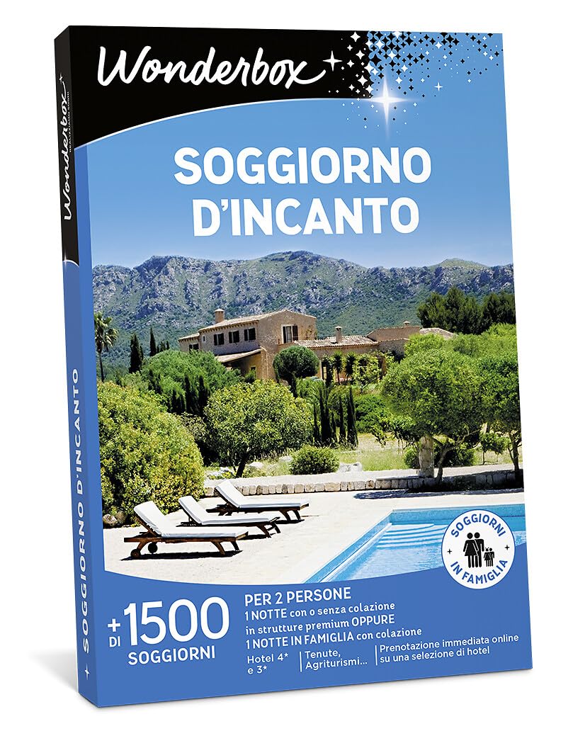 Wonderbox - Cofanetto Regalo - Soggiorno d'incanto - 1500 soggiorni - 1 Notte Premium o in Famiglia + 1 Colazione - 2 Persone - Hotel 4* e 3*, agriturismi, tenute…