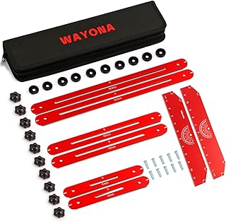 Wayona Stair Tread Template Tool Jig, Adjustable 8-72 inch Stair Tread Gauge Measuring Layout Tool for Accurately Measuring Angle, Length & Depth, Aluminum Alloy, 12" Ends, Red