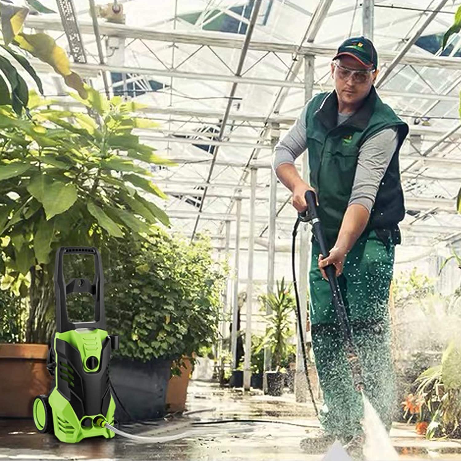 COOCHEER Hidrolimpiadora de Alta presión,2000W,150Bars,450L/H,Limpiadoras Alta presión con 1000ml depósito para detergente,5m Manguera,para Coche, Jardín, Herramientas